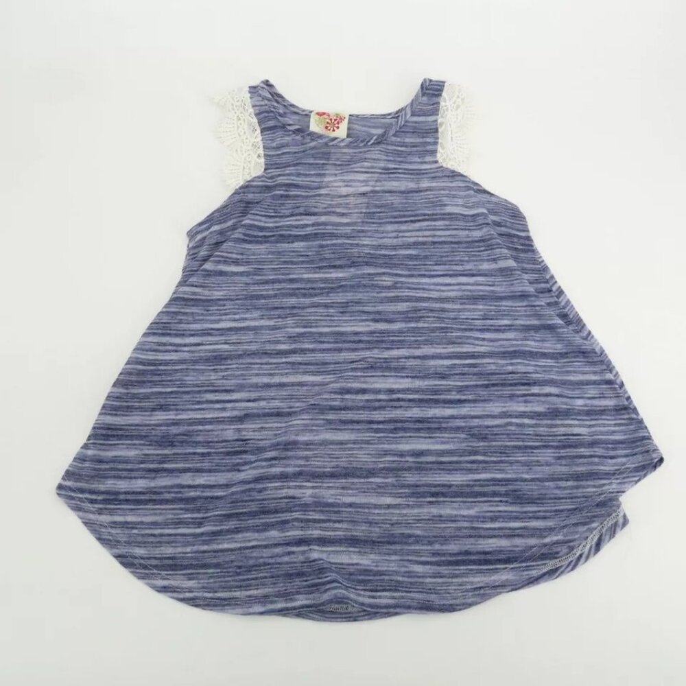 Kiddo Girls Blue Striped Sleeveless Top Lace Shoulders Large NWT